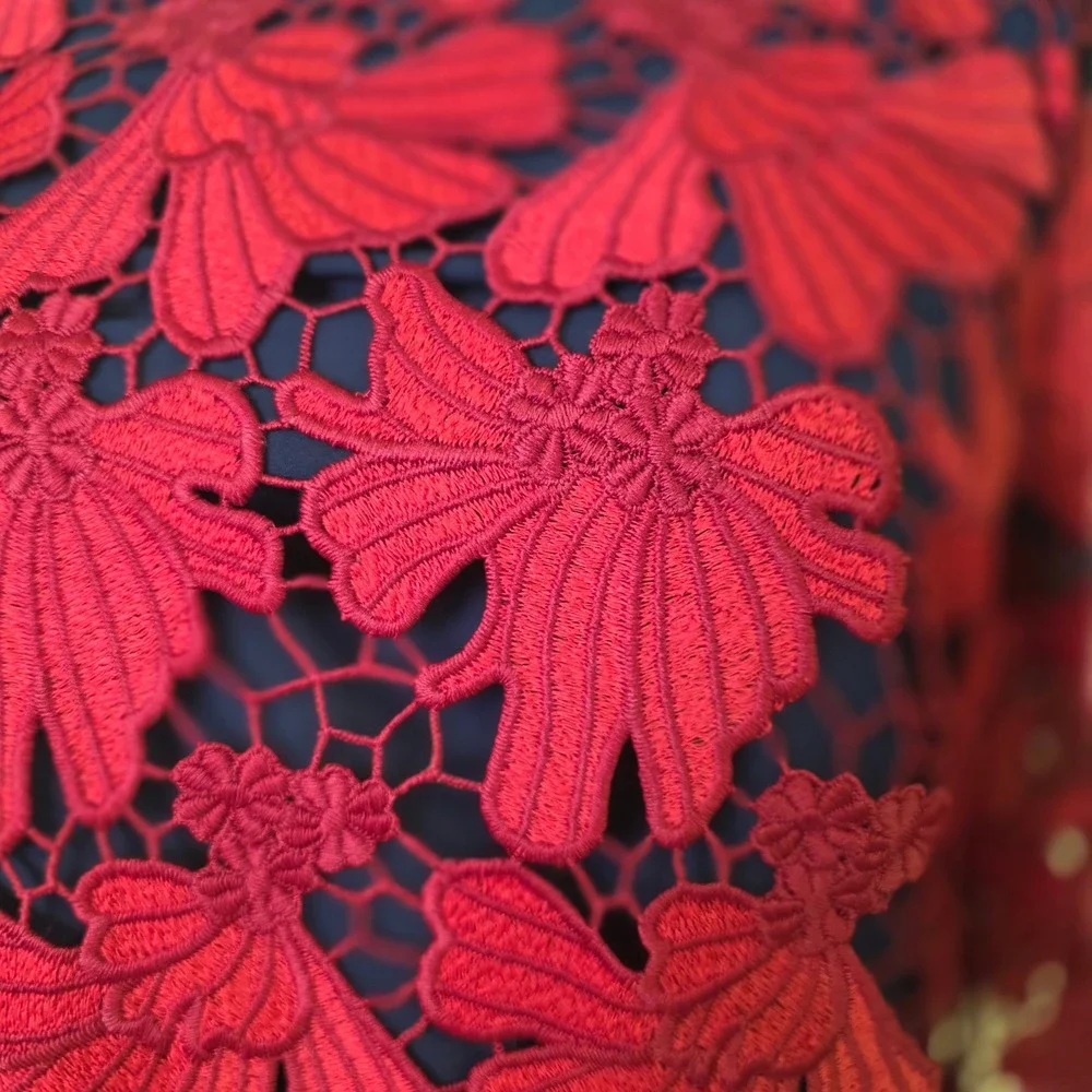 Tory Burch Floral Guipure Lace Shift‎ Dress Red Bell Sleeve Womens 4 Excellent